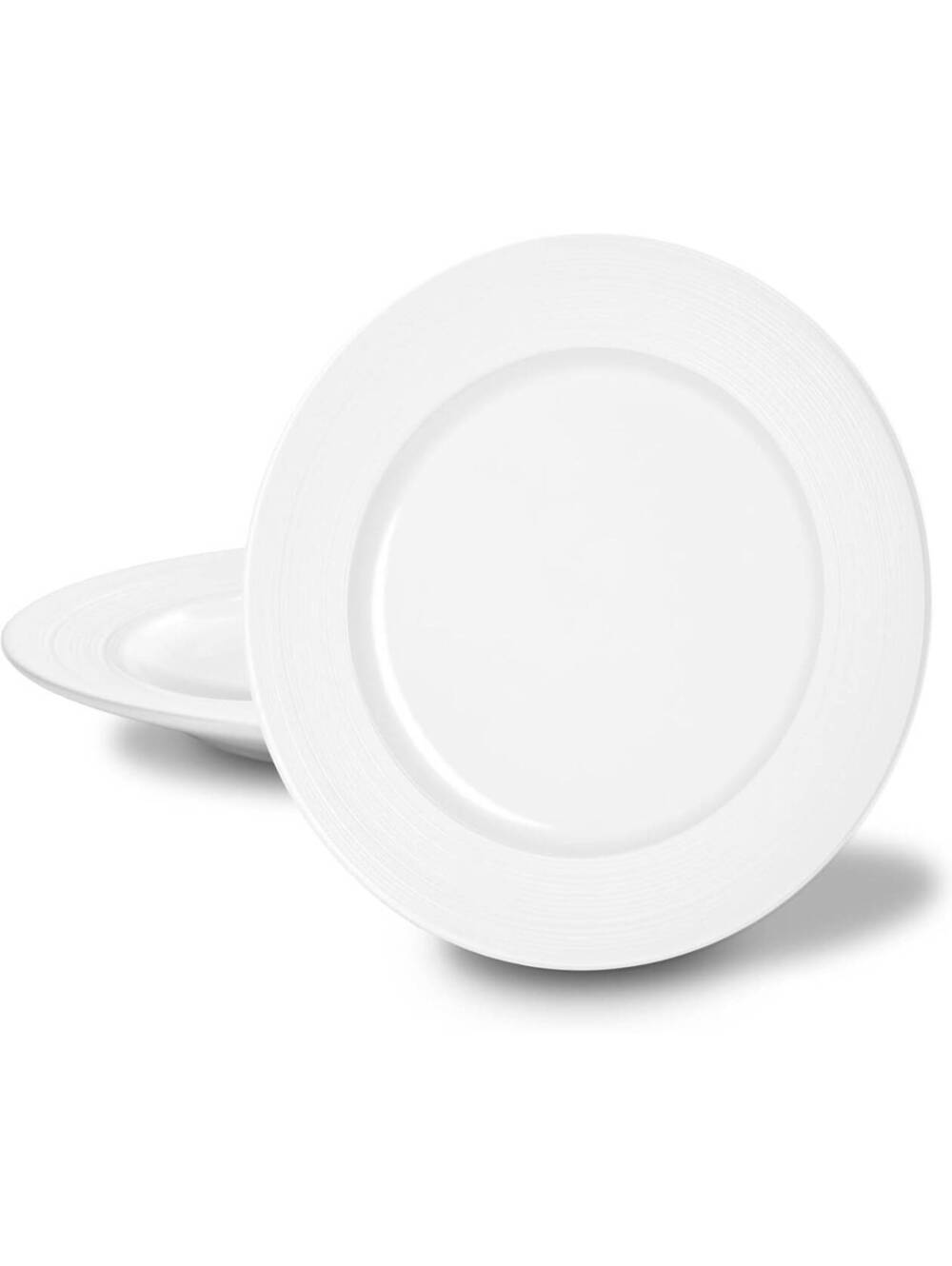 JUAN & JASMIN 2-Piece White Ceramic Dinner Plates, 10 Inch, Ribbed Rim Design
